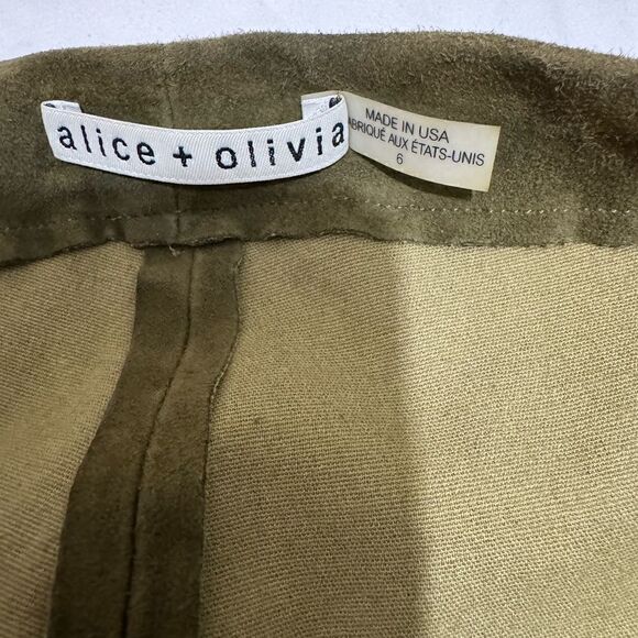 Alice + Olivia Front Zip Suede Leggings in Moss 100% lamb skin - Picture 8 of 10